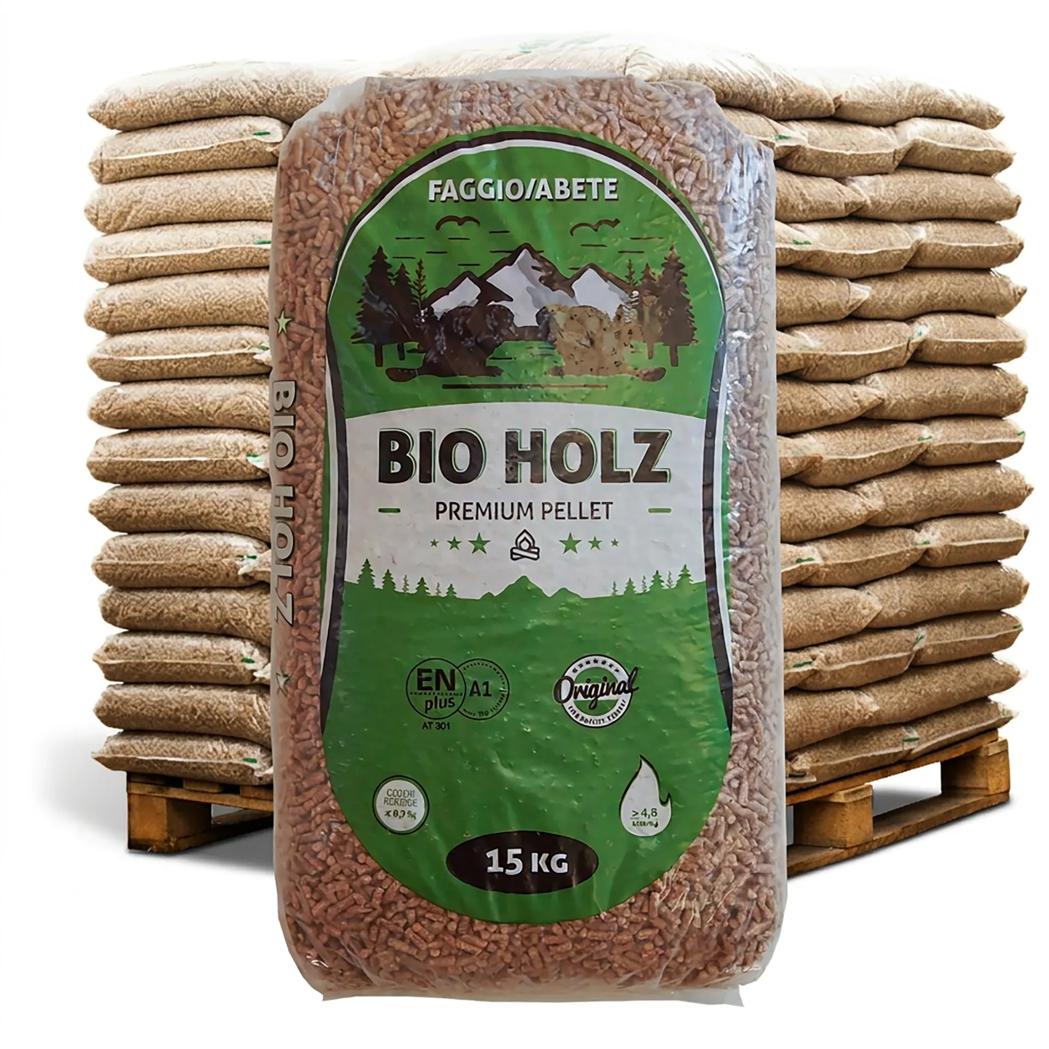 Bio Holz Premium Verde Abete e Faggio ENplus A1 – Pellet di Legno 15 kg
